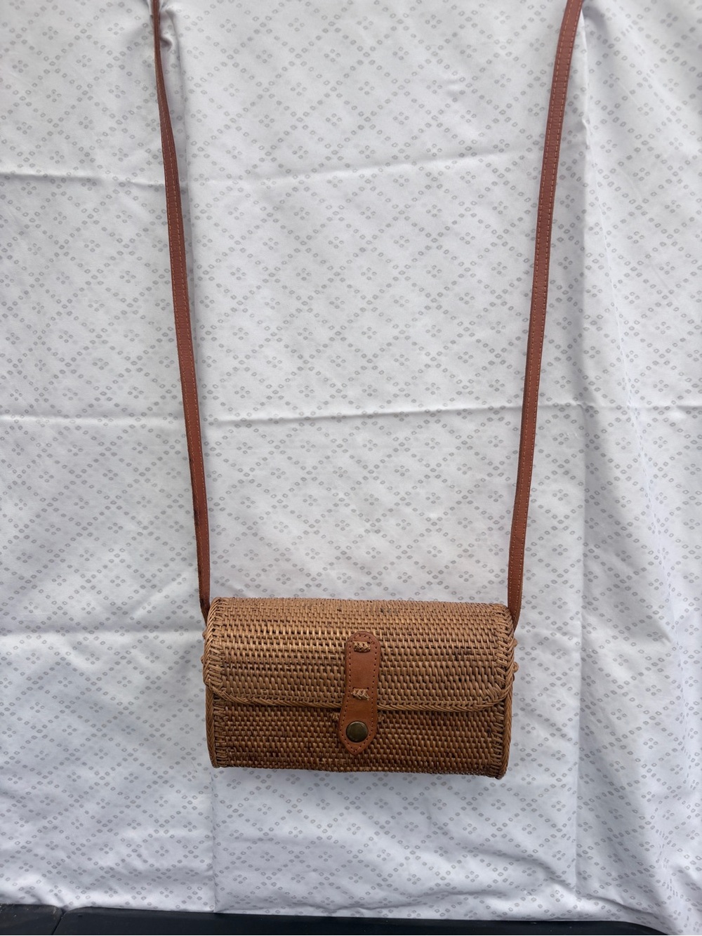 Woven Crossbody Straw Bag with Brown Strap